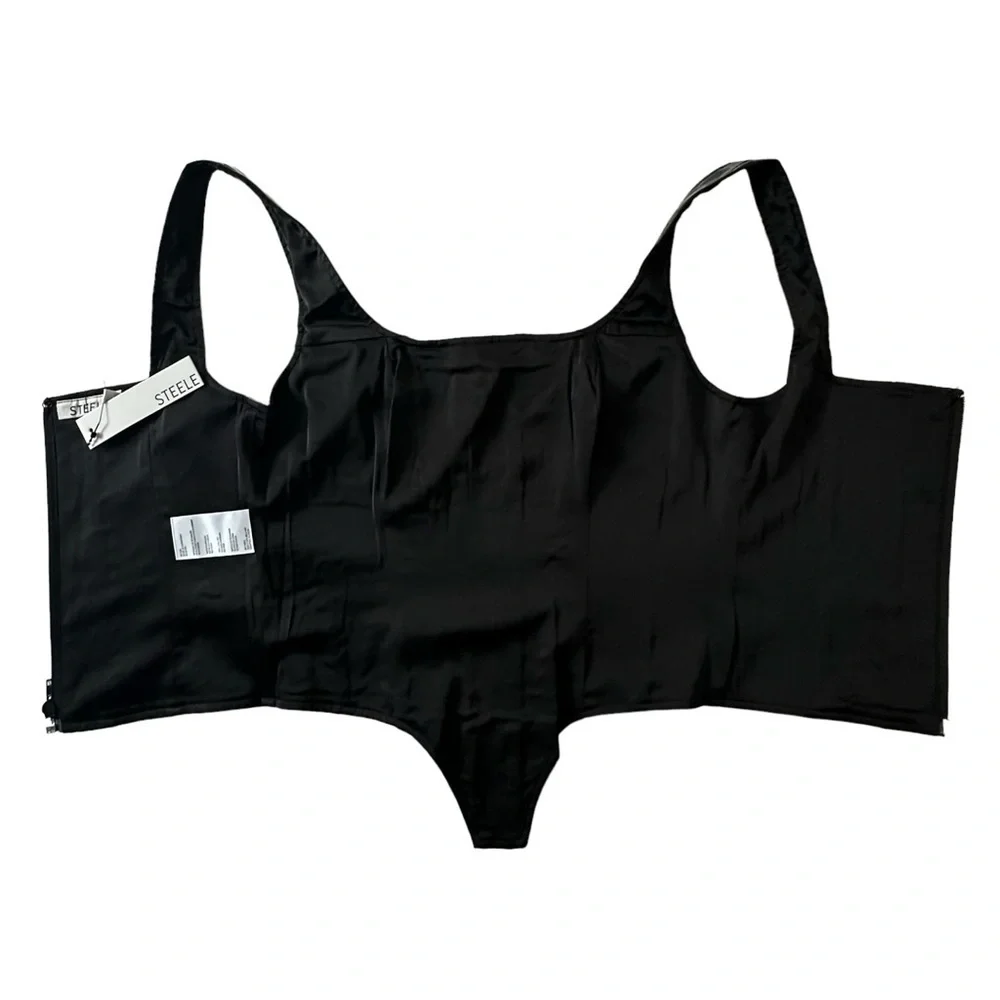 STEELE Black PU Shiny Latex Corset Top Size Small with Zipper NWT - Picture 3 of 7